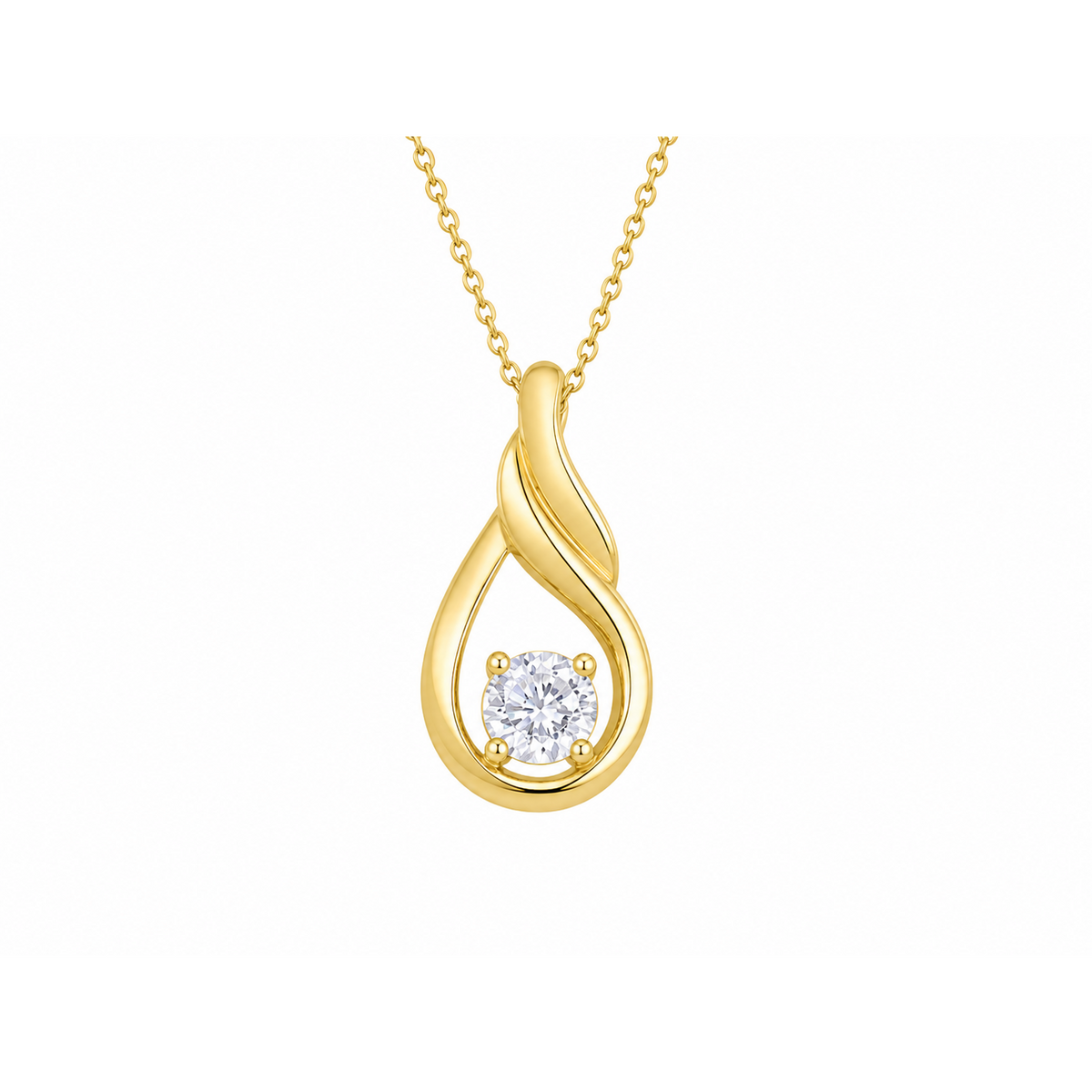 Drop 10K Yellow Gold Round, Lab Grown, Diamond, Pendant