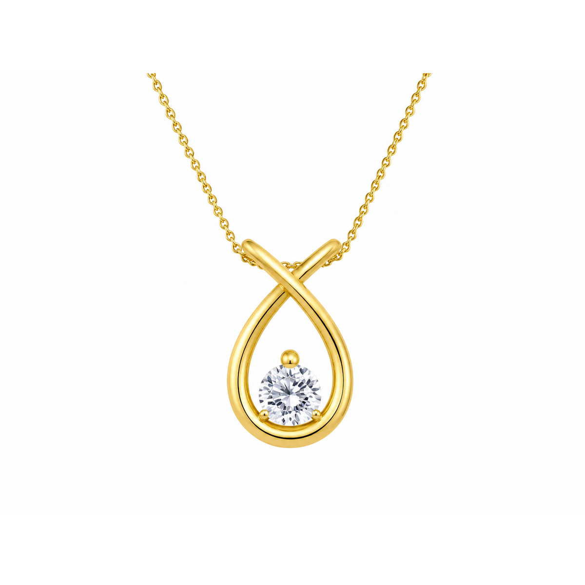 Drop 10K Yellow Gold Round, Lab Grown, Diamond, Pendant