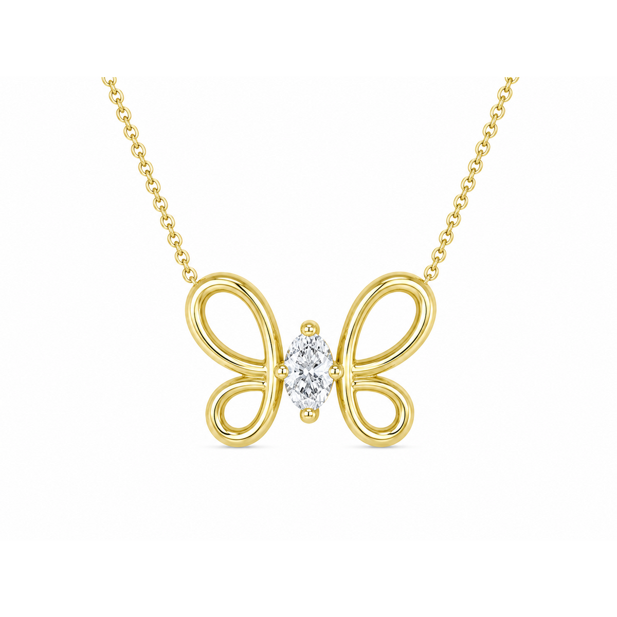 Free Form 10K Yellow Gold Marquise, Lab Grown, Diamond, Pendant