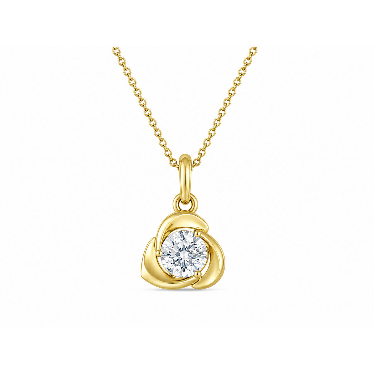 Free Form 10K Yellow Gold Round, Lab Grown, Diamond, Pendant