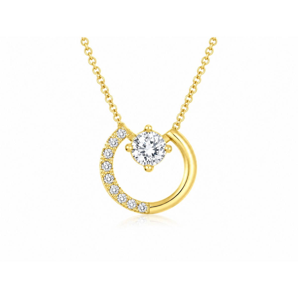 Free Form 10K Yellow Gold Round, Lab Grown, Diamond, Pendant
