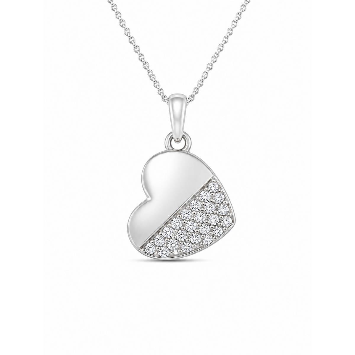 Heart 10K White Gold Round, Lab Grown, Diamond, Pendant