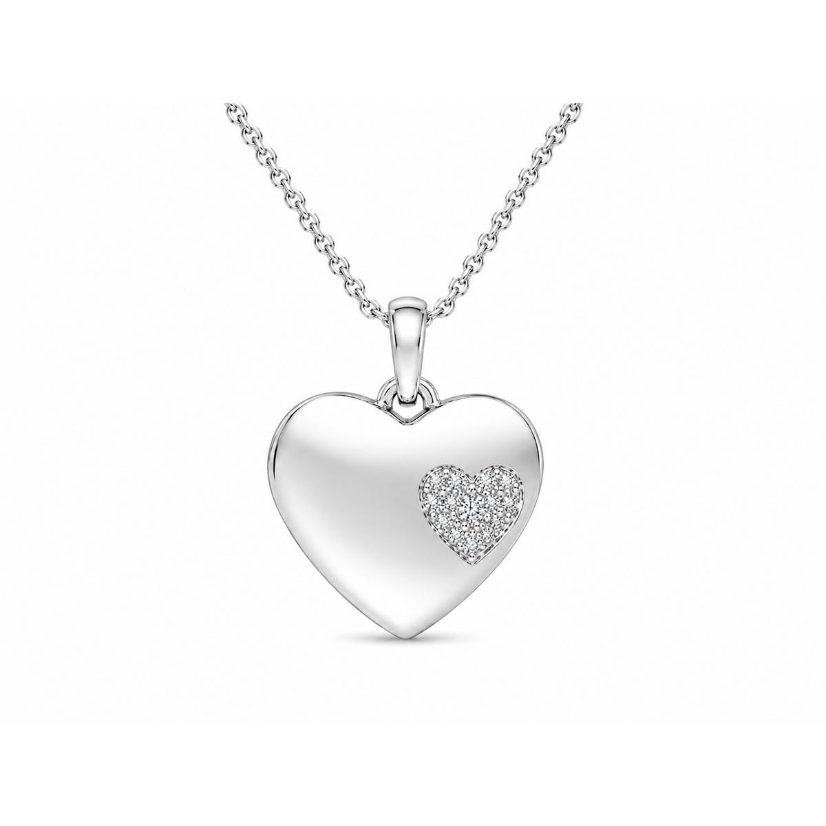 Heart 10K White Gold Round, Lab Grown, Diamond, Pendant