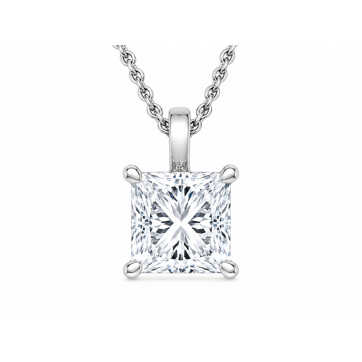 Solitaire 10K White Gold Princess, Lab Grown, Diamond, Pendant