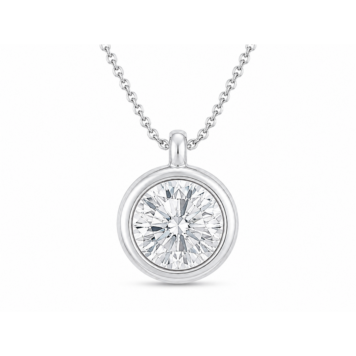 Solitaire 10K White Gold Round, Lab Grown, Diamond, Pendant