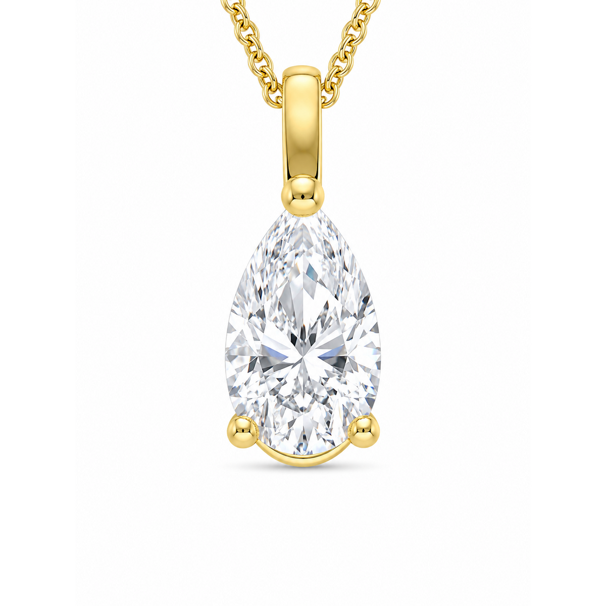Solitaire 10K Yellow Gold Pear, Lab Grown, Diamond, Pendant