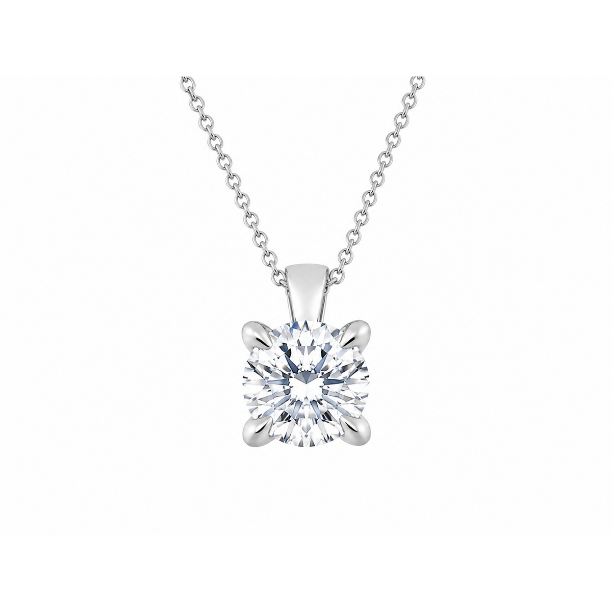 Solitaire 14K White Gold Round, Lab Grown, Diamond, Pendant
