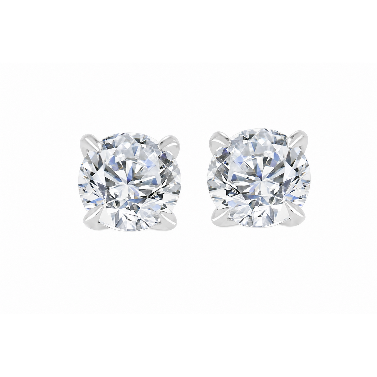 Stud 14K White Gold Round 3.00, Lab Grown, Diamond, Earrings