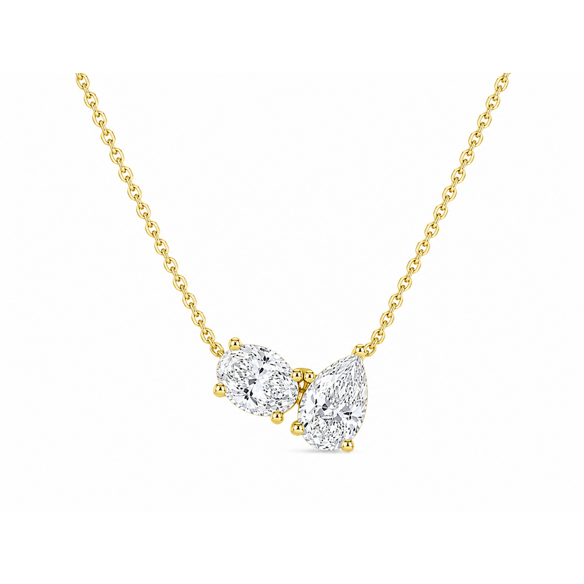 Two Stone 10K Yellow Gold Oval, Lab Grown, Diamond, Pendant